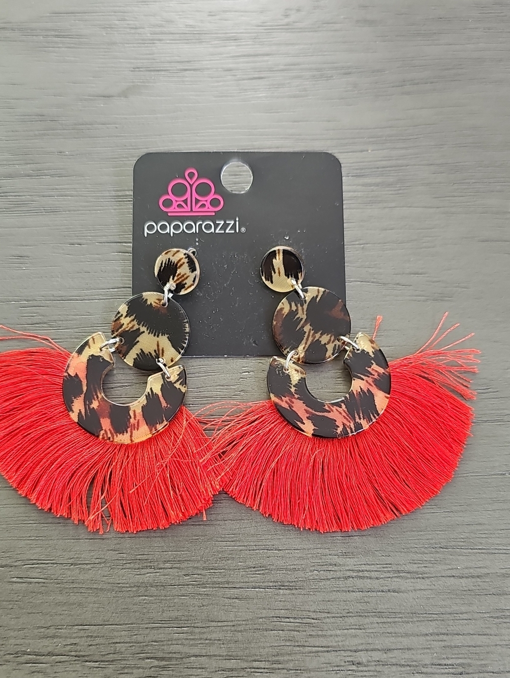 Paparazzi Red and Leopard Fringe Hoop Earrings